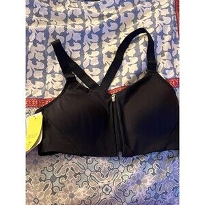 All In Motion Sports Bra Size 36B Black Front Zipper